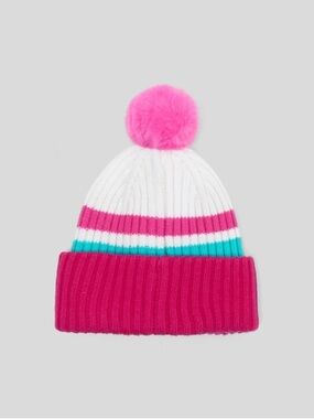 JacadiPink & White Ribbed Pom Pom Beanie